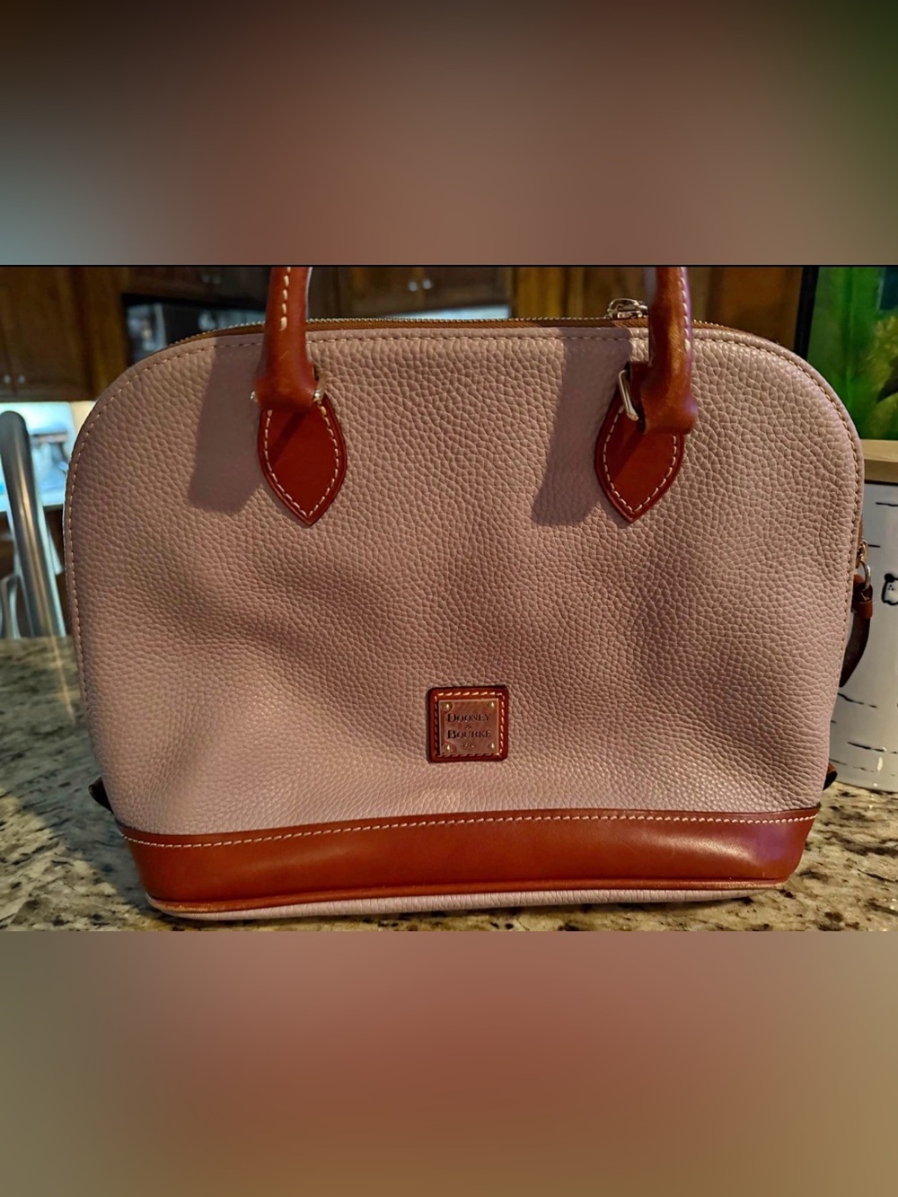 Dooney & Bourke Pink Pebbled Leather Satchel with Brown Trim